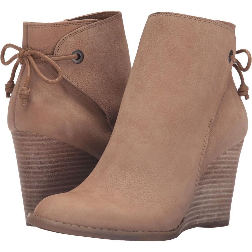 LUCKY BRAND Women’s Tan Leather Yamina Wedge Ankle Boots Size 9